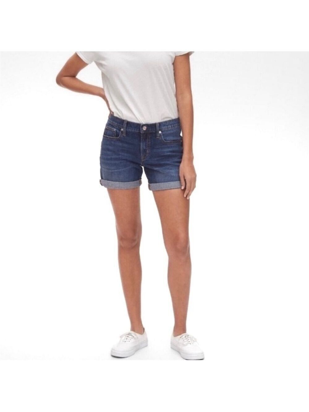 Gap 1969 Real Straight Blue Denim Cuffed Jean Shorts, size 32
